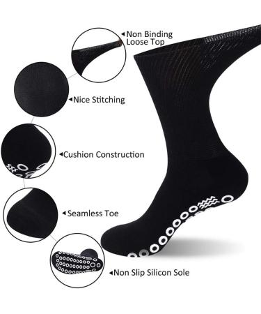 Grip Socks JSPA Non Slip Casual Socks - Ideal for Home Indoor Yoga and Hospital - Men and Women, Non-Binding Loose Fit Diabetic Socks - Seamless Toe, 3 Pairs Black 10-13 - Buy Online on GoSupps.com