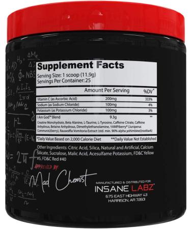 Insane Labz I am God Pre Workout Powder - High Stim Formula with Creatine & DMAE Bitartrate | AMPiberry Energy & Focus Booster | Orange Flavor - 25 Servings - Buy Online on GoSupps.com