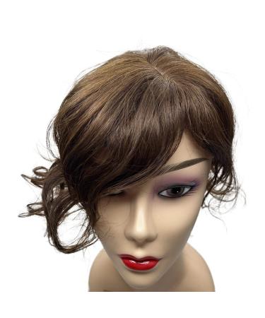 Anemone Curly Wavy Human Hair Topper with Side Bangs - Short Clip-In Toupee for Women with Mild Hair Loss - Brown - Buy Online on GoSupps.com