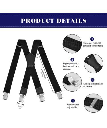 ACWOO Men's Wide 4cm Braces | Adjustable Elastic Y-Shape Black Braces with 4 Strong Metal Clips - Buy Online on GoSupps.com