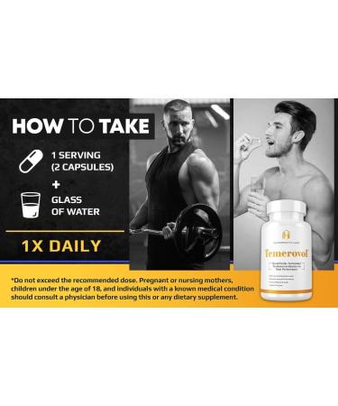 Temerovol Male Supplement - Boost Energy Strength & Libido | Lean Muscle Builder - 3 Bottle Bundle (180 Capsules - Buy Online on GoSupps.com