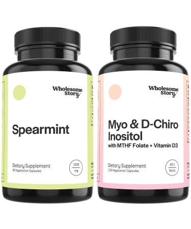 Wholesome Story Organic Spearmint Capsules + Myo-Inositol & D-Chiro Inositol Capsules with MTHF Folate Vitamin D | Hormone Balance | 30 Day Supply