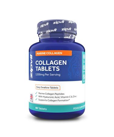 Zipvit Marine Collagen 1200mg Tablets with Hyaluronic Acid Vitamin C and Zinc. High Strength Type 1 Collagen for Men and Women Supports Hair Skin and Nails 60 Tablets 1 Month Supply Collagen Tablets - 60 Pack