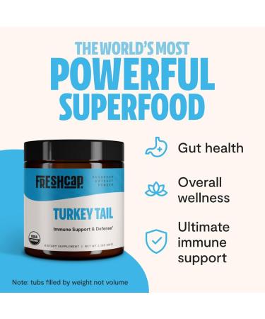 Organic Turkey Tail Mushroom Extract Powder - USDA Certified - 60g Supplement for Immune Protection - Add to Coffee, Tea, Smoothies - No Fillers - Buy Online on GoSupps.com