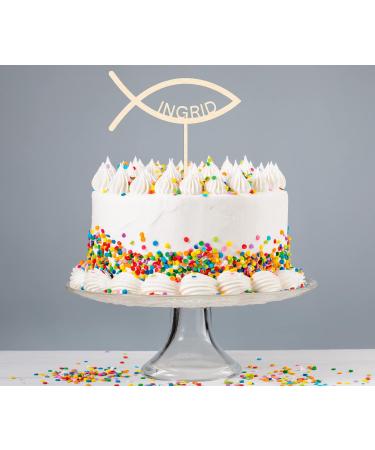 Alsino Sustainable Wooden Cake Topper for All Occasions | Wedding Birthday Baptism Birth Communion Confirmation - Ichthys Fish (La-112) - Buy Online on GoSupps.com