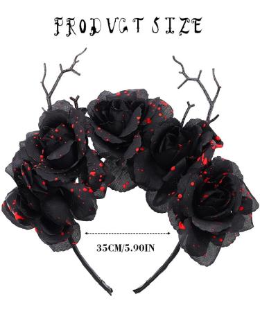 Unicra Halloween Flower Headband Black Rose Headhoop Antler Hairband Day of The Dead Headbands for Costume Party Accessory for Women - Buy Online on GoSupps.com