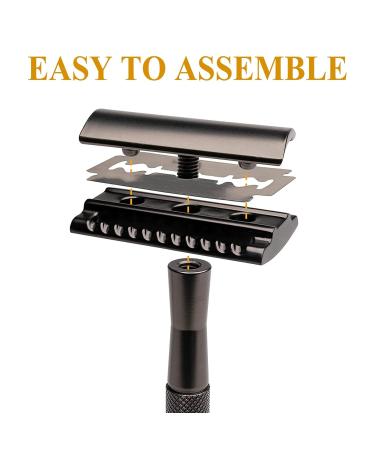 Vtrem Men's Double Edge Safety Razor | Black Reusable Shaving Razor for Men & Women + 5 Blades - Eco-Friendly Grooming - Buy Online on GoSupps.com