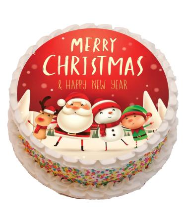 Christmas Theme PRECUT Cake Topper 8 Inch Round Edible Icing Sheet Birthday Decoration #5
