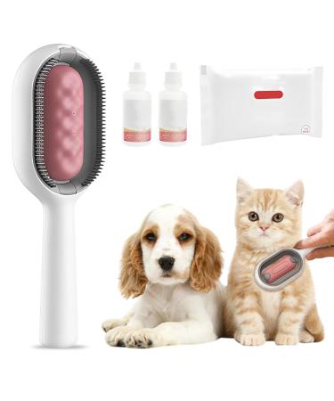Animal hair cleaning brush 4-in-1 universal pet knot remover with water tank wet wipes multifunctional self-cleaning cat brush pet care comb cat hair brush (short-pink) short pink