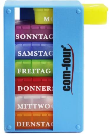Com-Four 7-Day Drug Doser & Pill Organizer - Weekly Medication Box with 3 Compartments - Light Blue - Perfect for Morning Lunch Evening Doses - Buy Online on GoSupps.com
