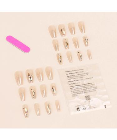 Bling Coffin Press On Nails - Full Cover Medium Fake Nails for Women & Girls | 24PCS Gold Gradient Tips - Buy Online on GoSupps.com
