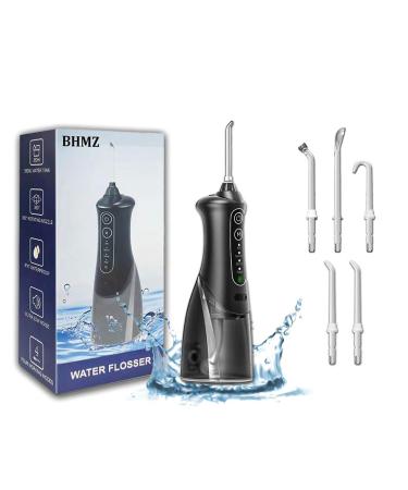 Water Dental Flosser - Portable & Rechargeable - 4 Working Mode - Cordless Oral Irrigator - Detachable Water Tank - IPX7 Waterproof Level - Black