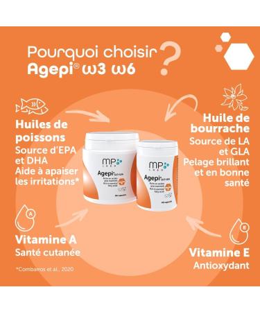 MP Labo Agepi Omega 3 Omega 6 - 90 Capsules pour Chien et Chat - Riche en Acides Gras Essentiels et Vitamines A et E - Buy Online on GoSupps.com