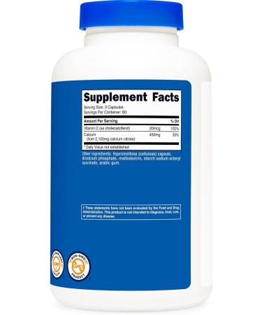 Nutricost Calcium Citrate + Vitamin D Supplement (2 100mg) 180 Capsules - 20mcg of Vitamin D 60 Servings - Buy Online on GoSupps.com