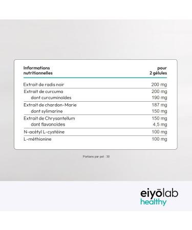 Complexe Detox Foie HT | Chardon Marie Curcuma Radis Noir | Fonction H patique & BIen tre Digestif | Colon & Minceur | Booster d Energie | Made in France | 60 G lules Vegan | Eiyolab - Buy Online on GoSupps.com