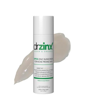 Dr ZinX Organic Sunscreen for Acne Prone Skin Fair Tint Zinc + Hinokitiol