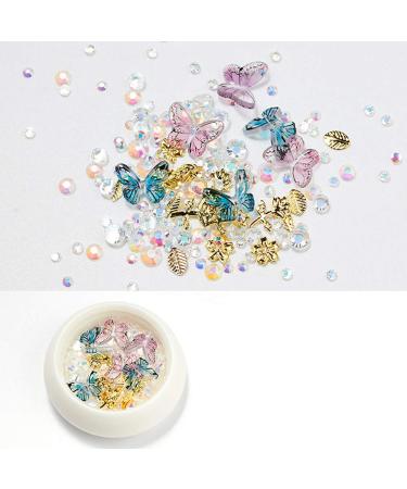 WOKOTO 3D Butterfly Nail Art Decoration Set in Flat Black, Gold Nail Studs and Rhinestones Charms for Women - Manicure Jewelry Kit with Tweezers and Picker Pencil - Buy Online on GoSupps.com