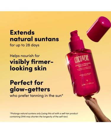Coco & Eve Firming & Tan Prolonging Peptide Body Oil. Up to 28 Days Natural Tan Extender. After Sun Care with Tropical Oils Vitamins C & E for Nourished Glowy & Visibly Firmer Skin. (5.75 fl oz) - Buy Online on GoSupps.com