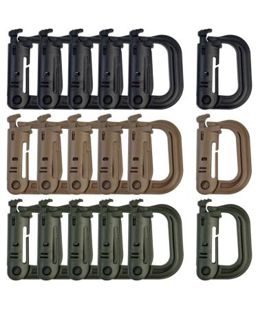 Topbuti 18 pcs Multipurpose Grimlock D-Ring Locking Molle Clips Hanging Hook for Webbing Strap Molle Bag Tactical Backpack