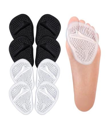 Premium Metatarsal Pads for Women- Silicone Ball of Foot Cushion Inserts for All Day Pain Relief (Black+Transparent)