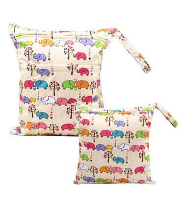 Egurs diaper bag for on the go Wetbag 1 piece large + 1 piece medium elephant-light yellow