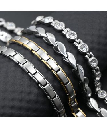 Vicmag Lymphatic Drainage Magnetic Bracelet for Women - Ultra-Strength Titanium Steel Silver & Black Leaves Design - Perfect Gift! - Buy Online on GoSupps.com