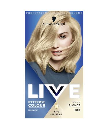 Schwarzkopf LIVE Intense Colour Up To 50% Grey Coverage Permanent Blonde Hair Dye With Caring Oils And Keratin Lightens Hair Up To 2 Levels Cool Blonde B10 Cool Blonde 1 Count (Pack of 1) Permanent