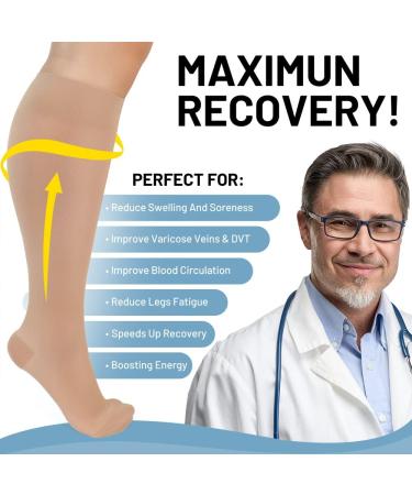 Plus Size Sheer Compression Socks (2XL-3XL) 20-30 mmHg Knee High Stockings for Circulation Varicose Veins Swelling & Edema Extra Wide Calf Beige - Buy Online on GoSupps.com
