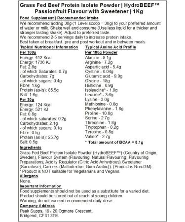 Grass Fed Beef Protein Isolate 95% - HydroBEEF | Rich in Type I II III Collagen (Passionfruit 1kg) Passionfruit 1kg - Buy Online on GoSupps.com