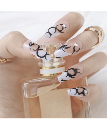 Sethexy Long Ballerina False Fingernails - French Coffin Acrylic Nails with Rhinestones | 24 Press-On Nail Tips for Women & Girls - Buy Online on GoSupps.com