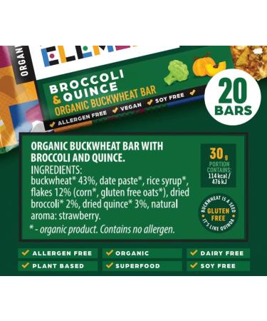 Organic Superfood Snack Bars - Gluten Free Buckwheat Fiber Bars (Broccoli Quince) - 20 Nutrient-Packed Individual Bars for Healthy Snacking - Buy Online on GoSupps.com