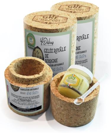 GRF Certified French Royal Jelly Unique Total Quality Label 100% Natural neither transformed nor frozen 3 jars 10g harvestedSummer2020 from M.Outters Beekeeper of Sologne Selection YoD lices  - Buy Online on GoSupps.com