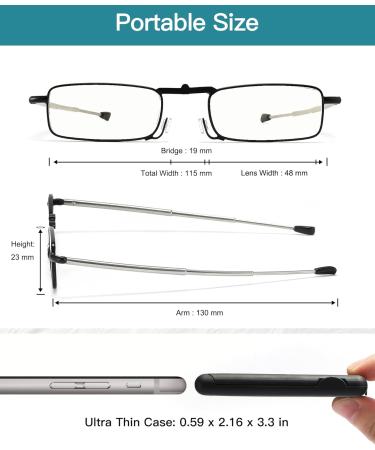 2 Pack Blue Light Blocking Reading Glasses - Folding Ultra-Thin Readers for Men & Women with Portable Case & Mirror - 2.0X Black & Gunmetal - Buy Online on GoSupps.com