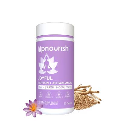 UpNourish Organic Ashwagandha Saffron Supplements with Probiotics - Stress Relief Mood Enhancer Calm Happy Pills Support Fatigue Focus Clarity with L-Theanine Rhodiola 30 Vegan Capsules