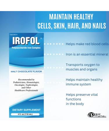 IROFOL High Potency Liquid Iron Supplement | Malt Chocolate Flavor | 4 fl oz (118 mL) | 100mg Polysaccharide Iron Complex | Anemia Iron Deficiency Support for Kids & Adults - Buy Online on GoSupps.com
