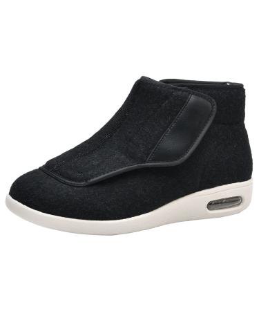 ZHENSI Men's Diabetic Shoes Adjustable Wide Swollen Feet Slippers Warm Buffer Non-Slip for Elderly 10.5 Black