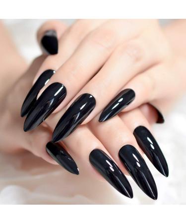 100pcs Extra Long Stiletto Fake Nails Set - Black Acrylic False Nails with Case for Salon Women and Girls - Buy Online on GoSupps.com