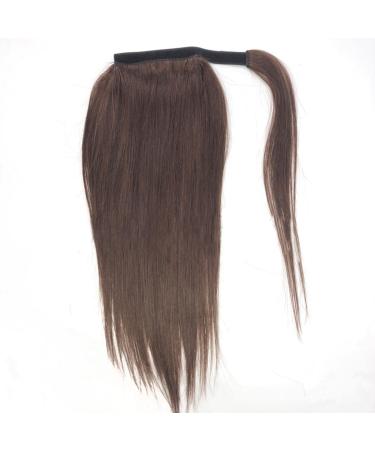 Luovce Ponytail Extension Human Hair Straight Wrap Around Ponytail Clip in Hair Extension 14 inches #4 Light Brown Colour 14 inch #4 Light Brown Colour