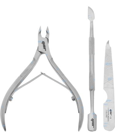 YNR Professional Stainless Steel Double End Cuticle Pusher + Cuticle Nippers Duo + Nail File Professional Manicure Pedicure Nail Cleaner Gel Polish Remover Prep Cutters Remove Dead Skin (3-in1) - Buy Online on GoSupps.com