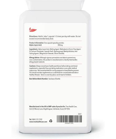 Alpha Lipoic Acid 300mg Supplement - 120 Capsules | UK Manufactured to GMP Standards - Buy Online on GoSupps.com