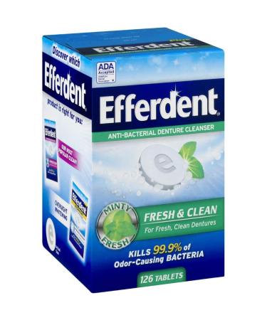 Efferdent Plus Mint Anti-Bacterial Denture Cleanser Tablets, 126 Count by Efferdent 126 Count (Pack of 1) Fresh & Clean