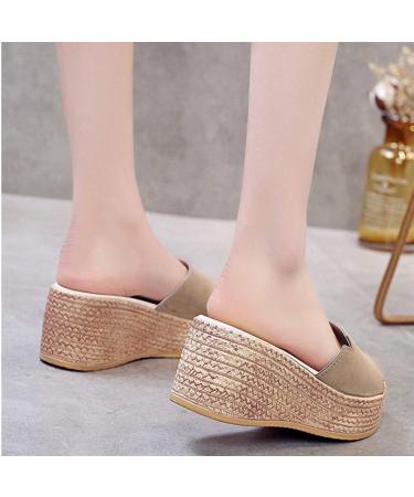 Shop Women's Khaki Wedge Sandals - Stylish Suede Roman Platform Slip-Ons for Summer Beach Hiking & Outdoor Fun - Buy Online on GoSupps.com