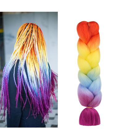 Aomig Ombre Synthetic Hair Extensions - 24 Strands for Braiding - Colorful Fake Hair for Box Braids (Purple/Blue/Yellow/Orange) - Buy Online on GoSupps.com