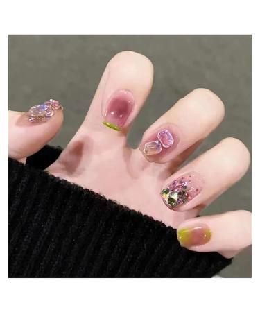 Buy Finished Artificial Nail Manicure | 24pcs Diamond Short Square Flash Fake Nails with Aurora Tool - International Shipping Available - Buy Online on GoSupps.com