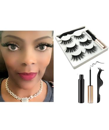 MRS GWEN HAIR & ACCESSORIES 3D Magnetic Faux Mink Eyelashes 3 Variety Pairs + Black Magnetic Liquid Eyeliner & Lash Applicator Tool Natural Dramatic Reuseable Fake Eyelashes No Glue (Drama Queen)