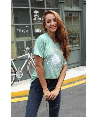 GLIGLITTR Women's Summer Sunflower T-Shirt - Cute Flower Graphic Tee in Light Green - Size Large - Buy Online on GoSupps.com