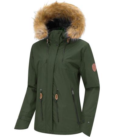 Wantdo Women's Waterproof Ski Jacket | Insulated Fleece Parka | Army Green - Buy Online on GoSupps.com