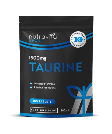 Taurine Supplement 1500mg - 180 High Strength Taurine Tablets - Vegan Amino Acids Taurine Nutritional Supplements - Powder Alternative - Sports Supplement for Men & Women - Made in The UK - Nutravita - Buy Online on GoSupps.com