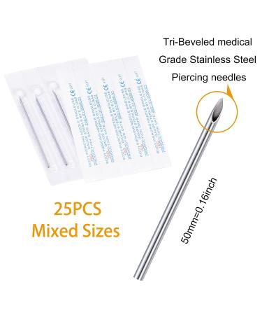 25PCS Mixed Body Piercing Needles Set - Sterile Stainless Steel Piercing Needles for Ear Nose Navel Belly Nipple Tongue Lip Smiley Piercings - 12G 14G 16G 18G 20G - Buy Online on GoSupps.com
