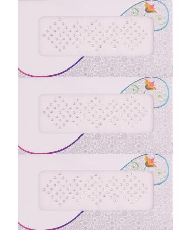 VAMA Silver White Crystal Diamond Bindi Kumkum Stone Sticker Bindiya Tiki Set for Girls (Pack of 3 Cards Small Size 2.5 Mm)